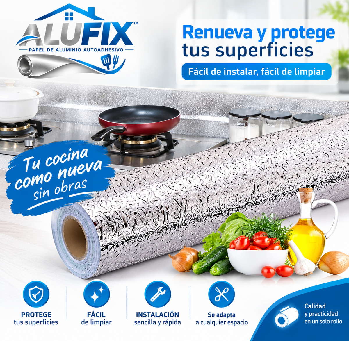 ALUFIX™ - Papel de Aluminio Autoadhesivo